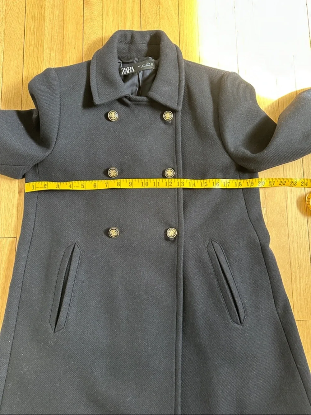 Zara women’s navy wool blend swing pea coat size large - Picture 4 of 9